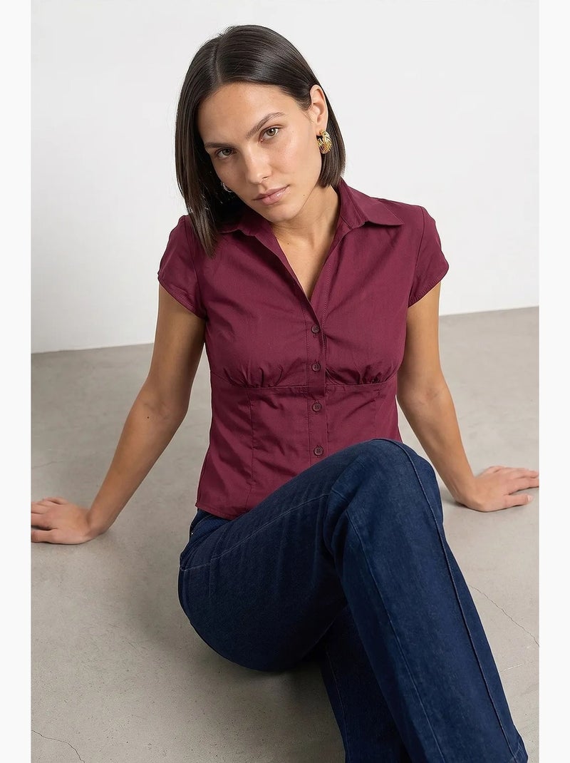 Camicia in popeline di cotone aderente con dettaglio a laccio dilvin Rosso bordeaux - Kiabi