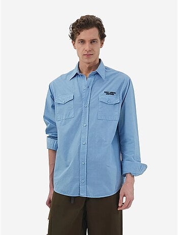 Camicia in popeline di cotone con stampa testo da uomo giesto