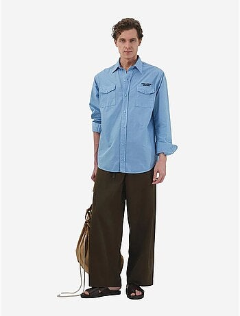 Camicia in popeline di cotone con stampa testo da uomo giesto