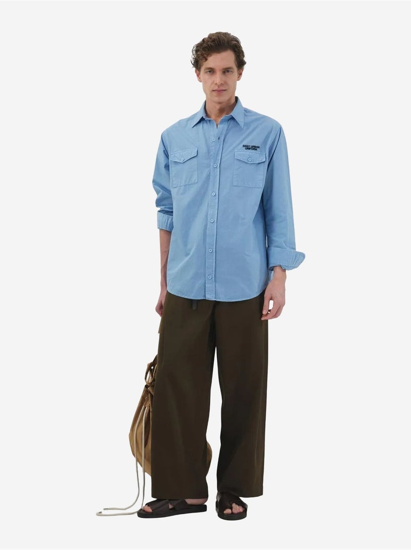 Camicia in popeline di cotone con stampa testo da uomo giesto Blu chiaro - Kiabi
