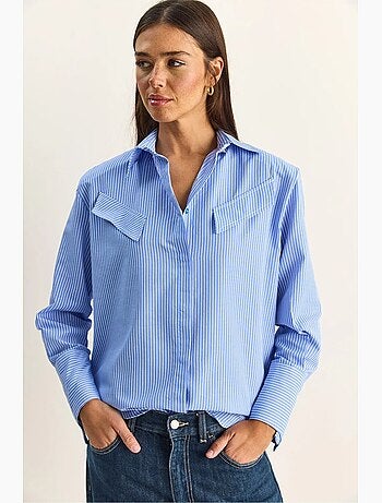 Camicia in popeline di cotone-poliestere a righe lucci