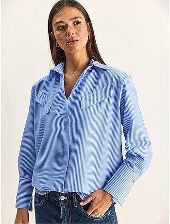 Camicia in popeline di cotone-poliestere a righe lucci