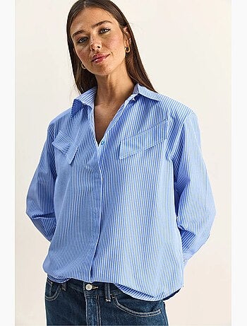 Camicia in popeline di cotone-poliestere a righe lucci