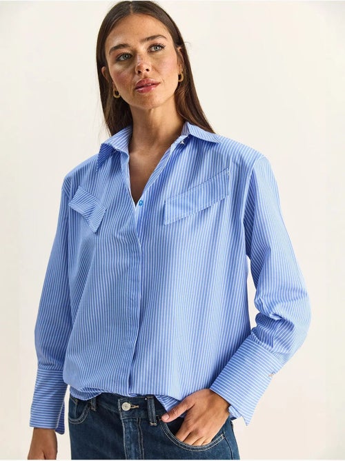 Camicia in popeline di cotone-poliestere a righe lucci - Kiabi Camicia in popeline di cotone-poliestere a righe lucci - Kiabi