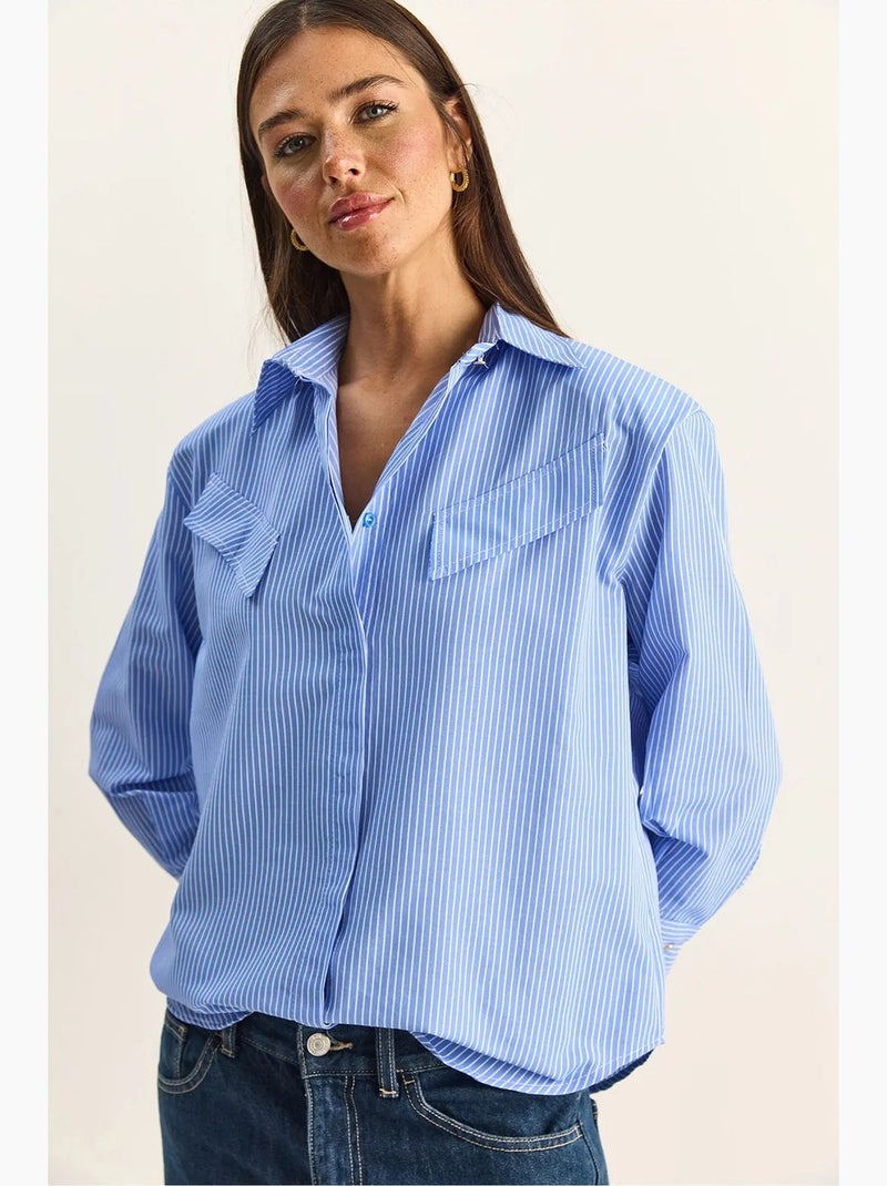 Camicia in popeline di cotone-poliestere a righe lucci Blu - Kiabi