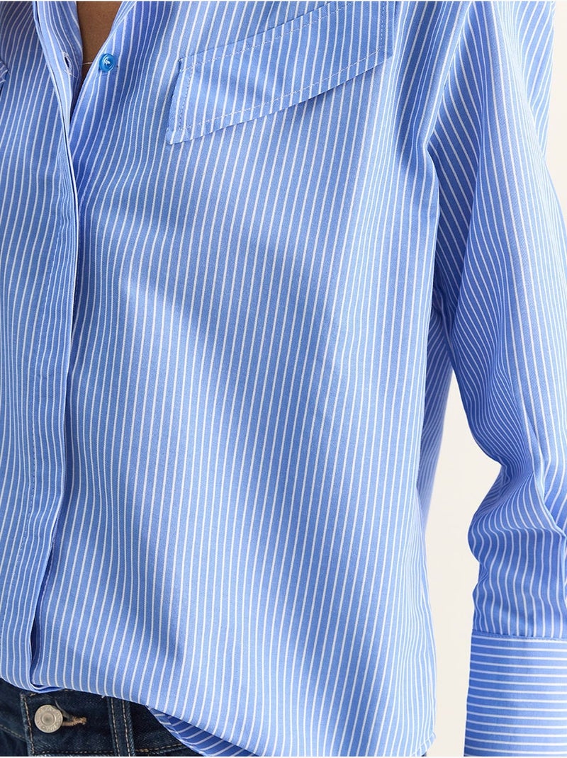 Camicia in popeline di cotone-poliestere a righe lucci Blu - Kiabi