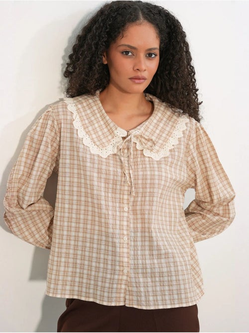 Camicia in popeline di viscosa a quadri da donna bdart - Kiabi Camicia in popeline di viscosa a quadri da donna bdart - Kiabi