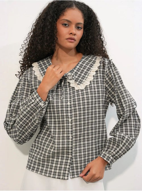 Camicia in popeline di viscosa a quadri da donna bdart - Kiabi Camicia in popeline di viscosa a quadri da donna bdart - Kiabi