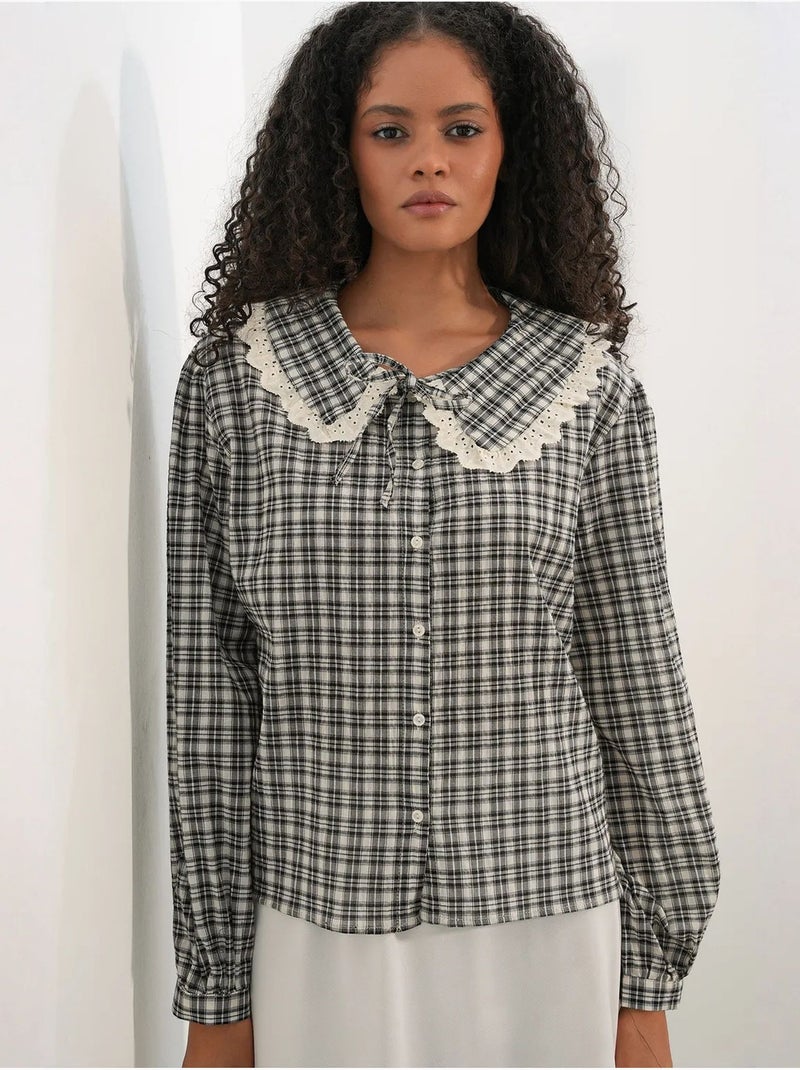 Camicia in popeline di viscosa a quadri da donna bdart Bianco sporco - Kiabi