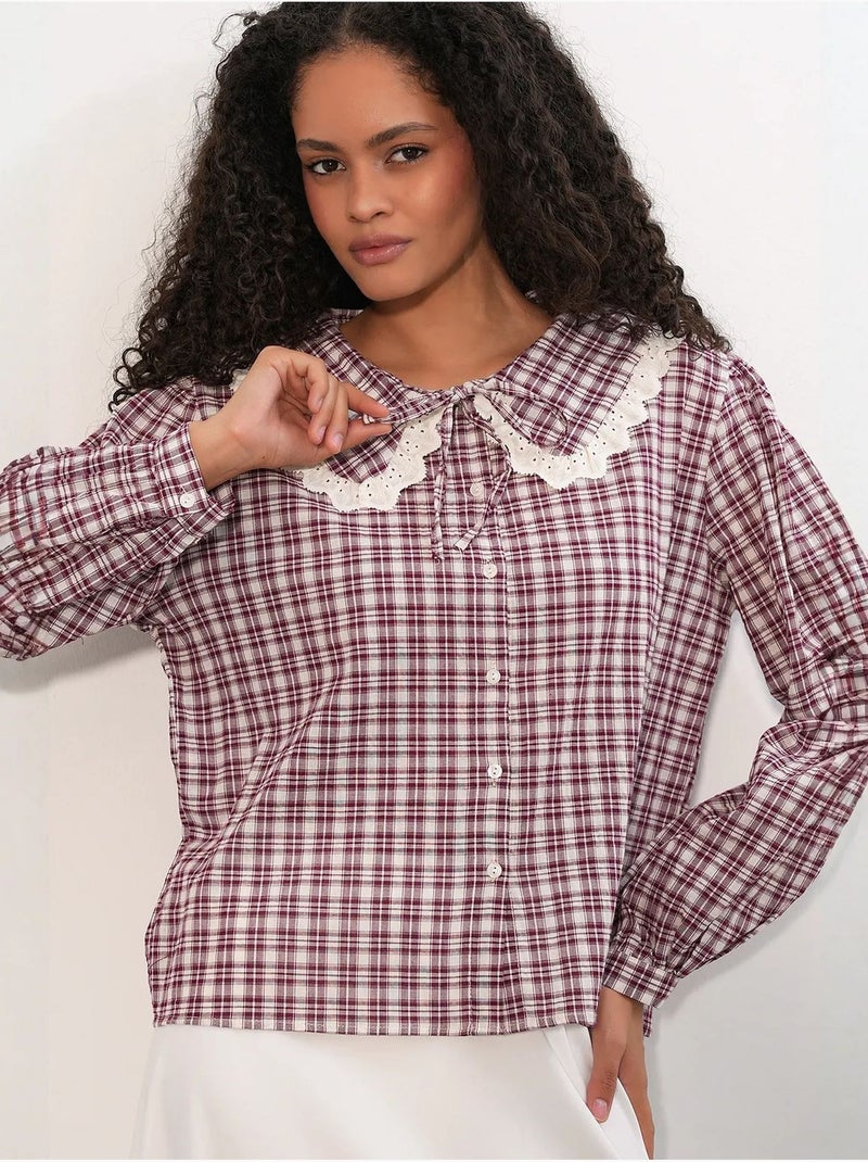 Camicia in popeline di viscosa a quadri da donna bdart Rosso bordeaux - Kiabi