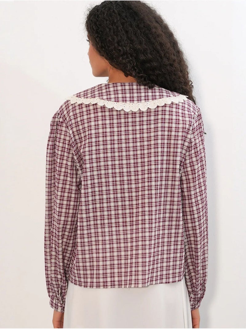 Camicia in popeline di viscosa a quadri da donna bdart Rosso bordeaux - Kiabi