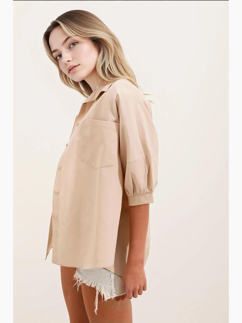 Camicia in popeline loose fit con taschino bdart Crema - Kiabi