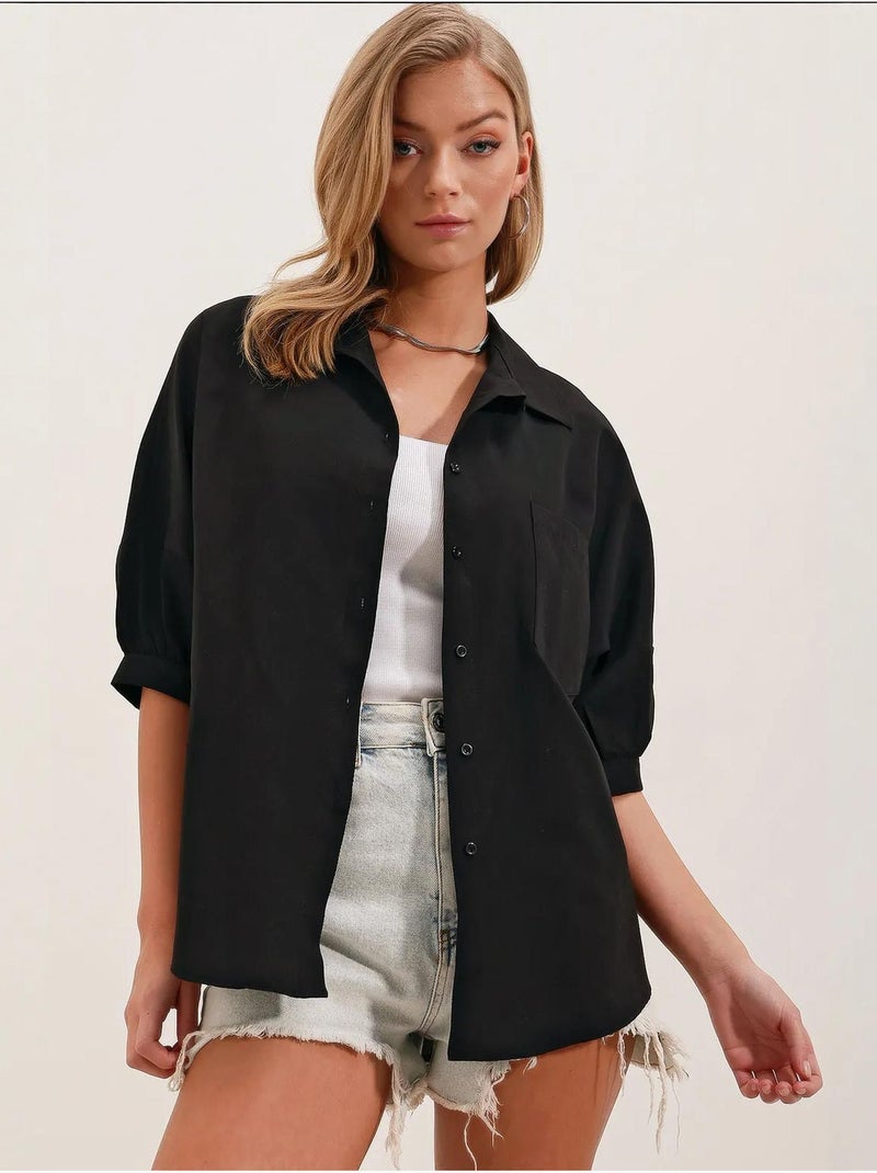 Camicia in popeline loose fit con taschino bdart Nero - Kiabi