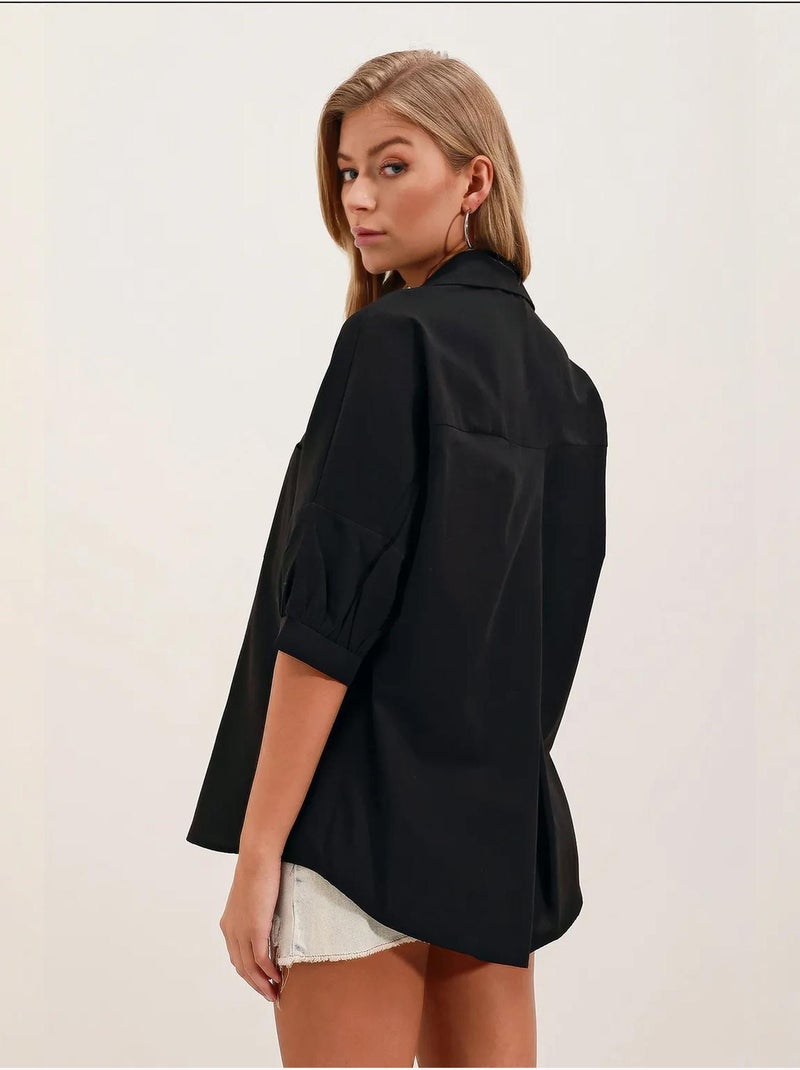 Camicia in popeline loose fit con taschino bdart Nero - Kiabi
