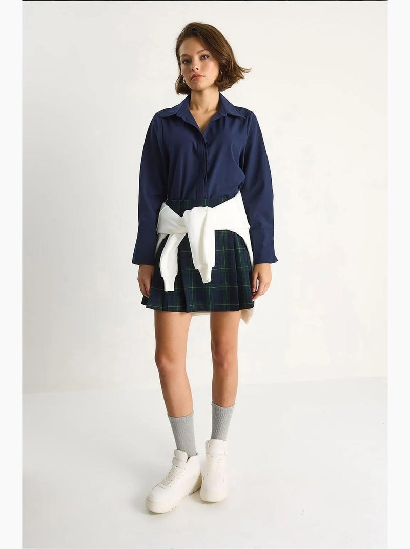 Camicia in popeline regular fit a maniche lunghe con abbottonatura lucci Blu marino - Kiabi
