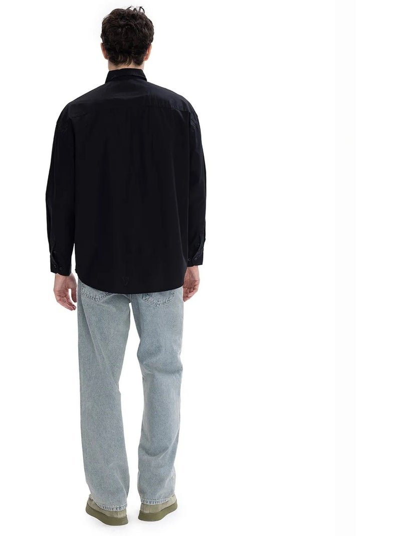 Camicia in popeline regular fit a maniche lunghe con chiusura a bottoni giesto Nero - Kiabi