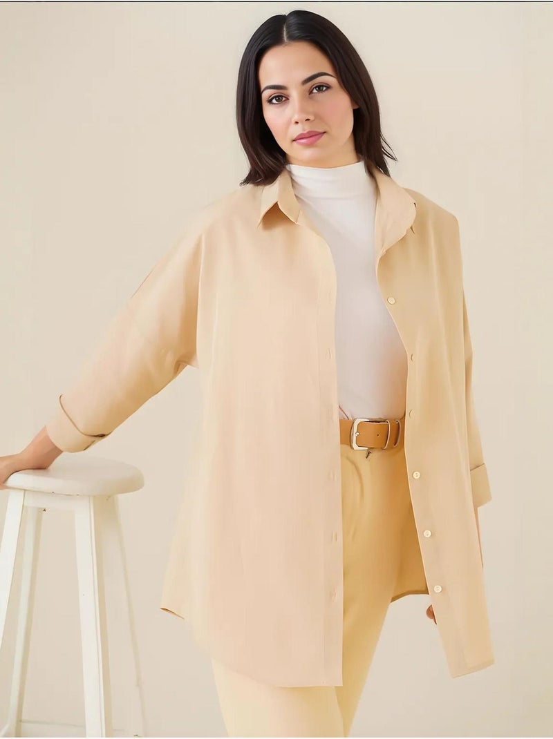 Camicia in popeline relaxed fit con chiusura a bottoni bdart Beige argilla - Kiabi