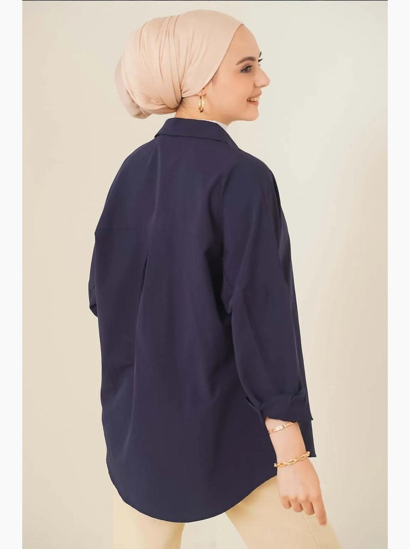 Camicia in popeline relaxed fit con chiusura a bottoni bdart Blu marino - Kiabi