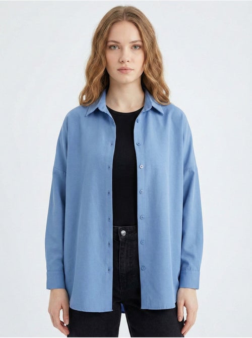 Camicia in popeline relaxed fit con chiusura a bottoni bdart - Kiabi Camicia in popeline relaxed fit con chiusura a bottoni bdart - Kiabi