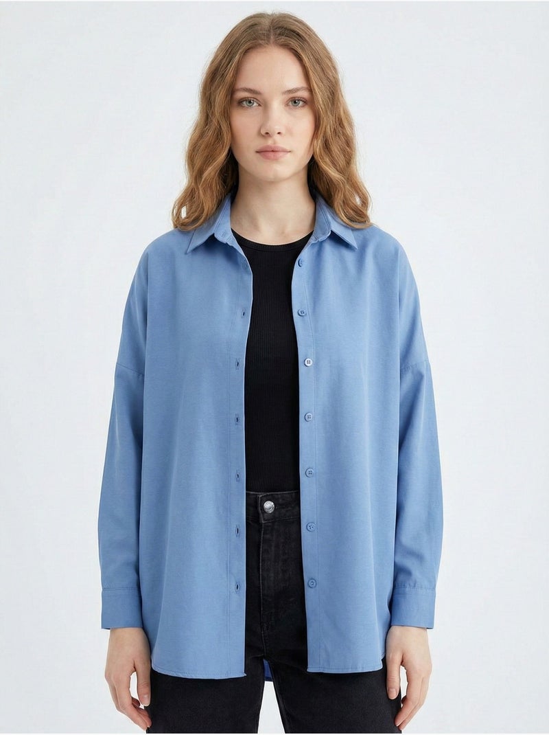 Camicia in popeline relaxed fit con chiusura a bottoni bdart Blu zaffiro - Kiabi