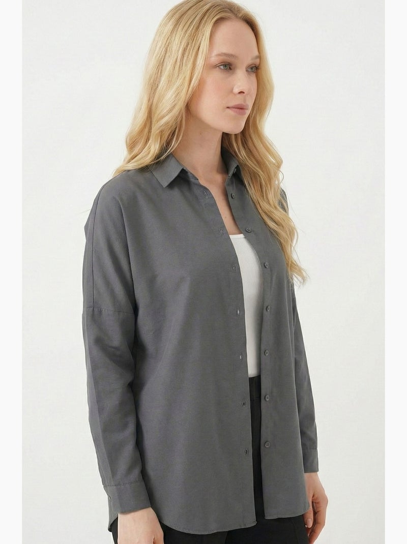 Camicia in popeline relaxed fit con chiusura a bottoni bdart Grigio nero - Kiabi