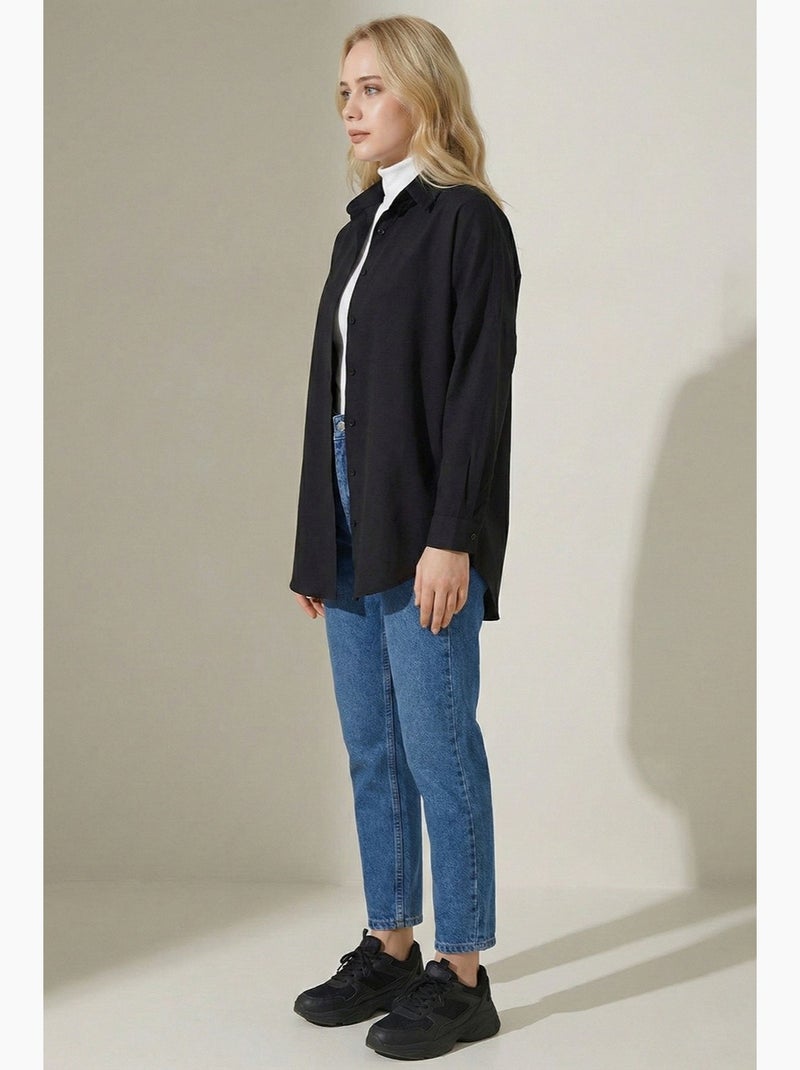 Camicia in popeline relaxed fit con chiusura a bottoni bdart Nero - Kiabi