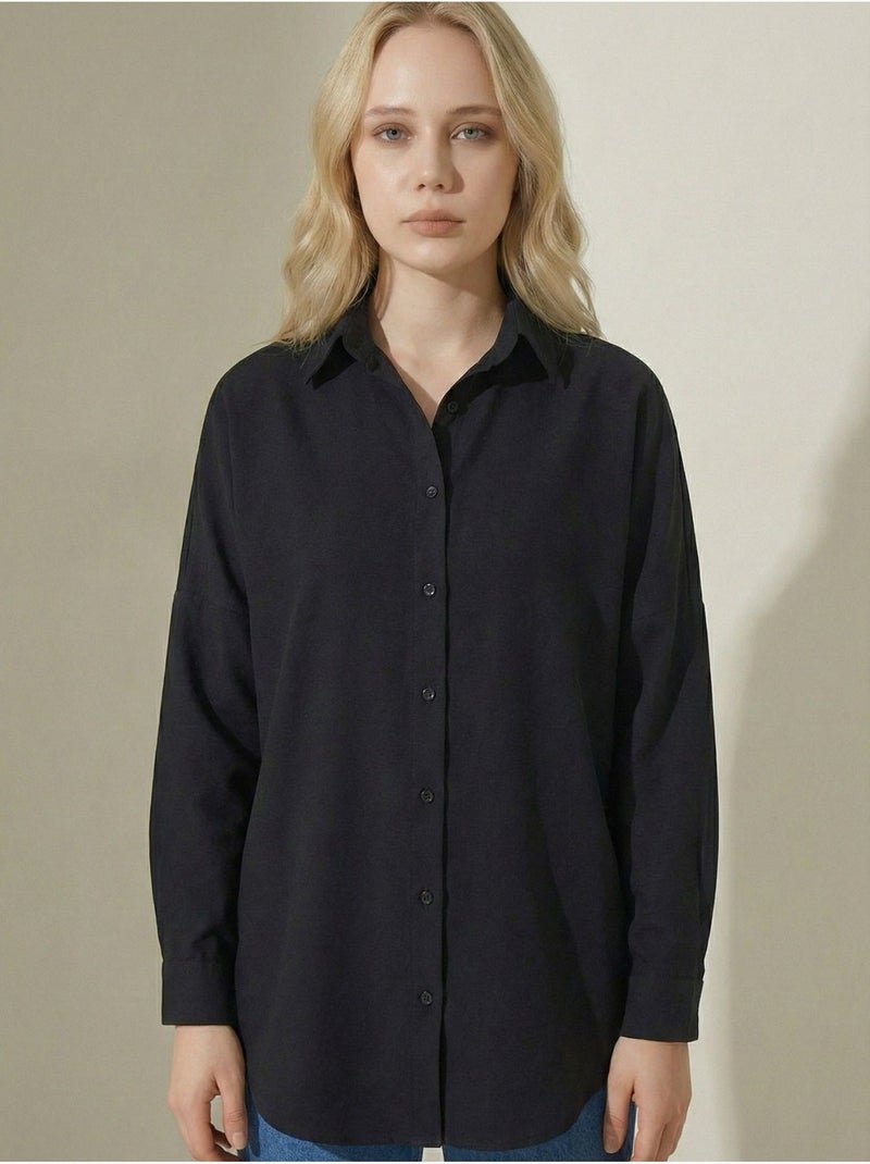 Camicia in popeline relaxed fit con chiusura a bottoni bdart Nero - Kiabi
