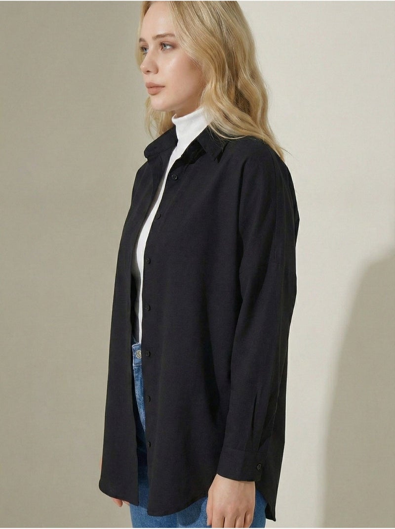 Camicia in popeline relaxed fit con chiusura a bottoni bdart Nero - Kiabi