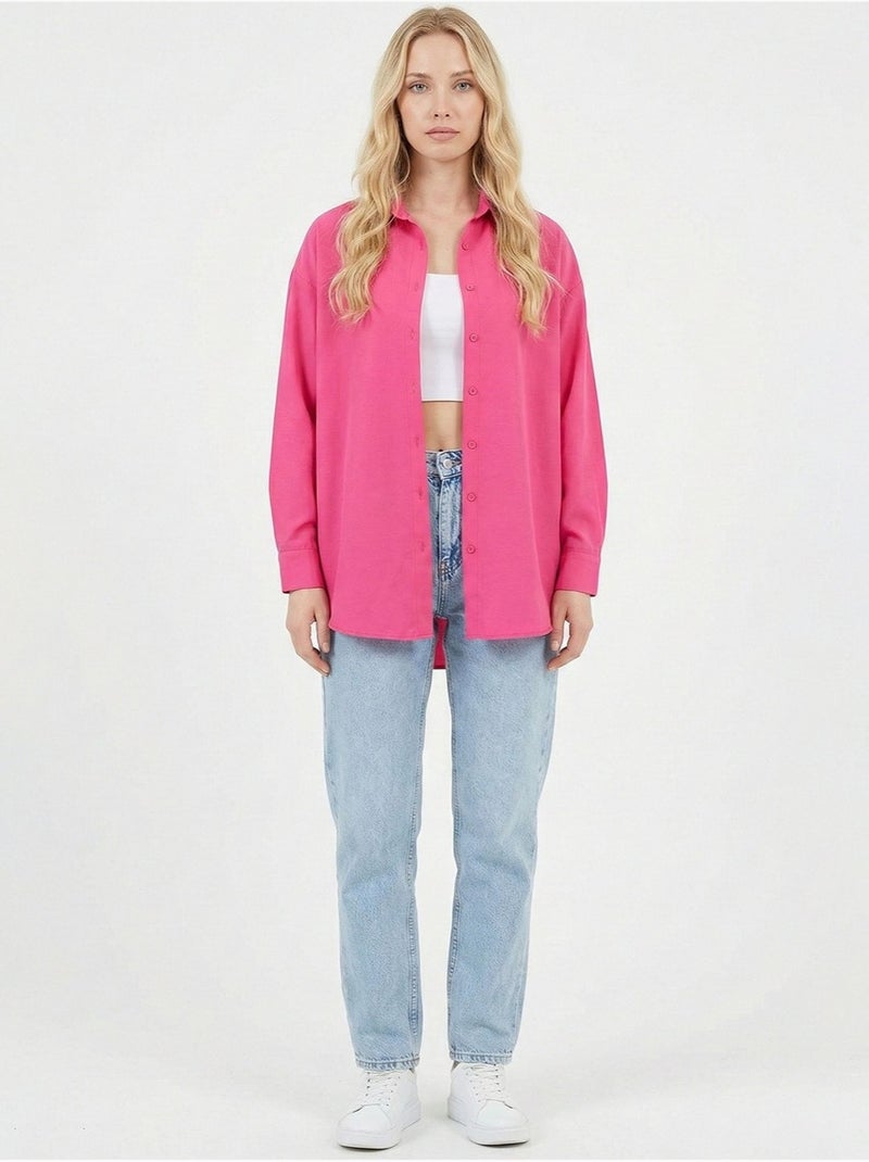 Camicia in popeline relaxed fit con chiusura a bottoni bdart Rosa fluo/Solinotes - Kiabi