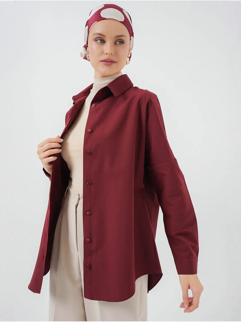 Camicia in popeline relaxed fit con chiusura a bottoni bdart Rosso granata - Kiabi