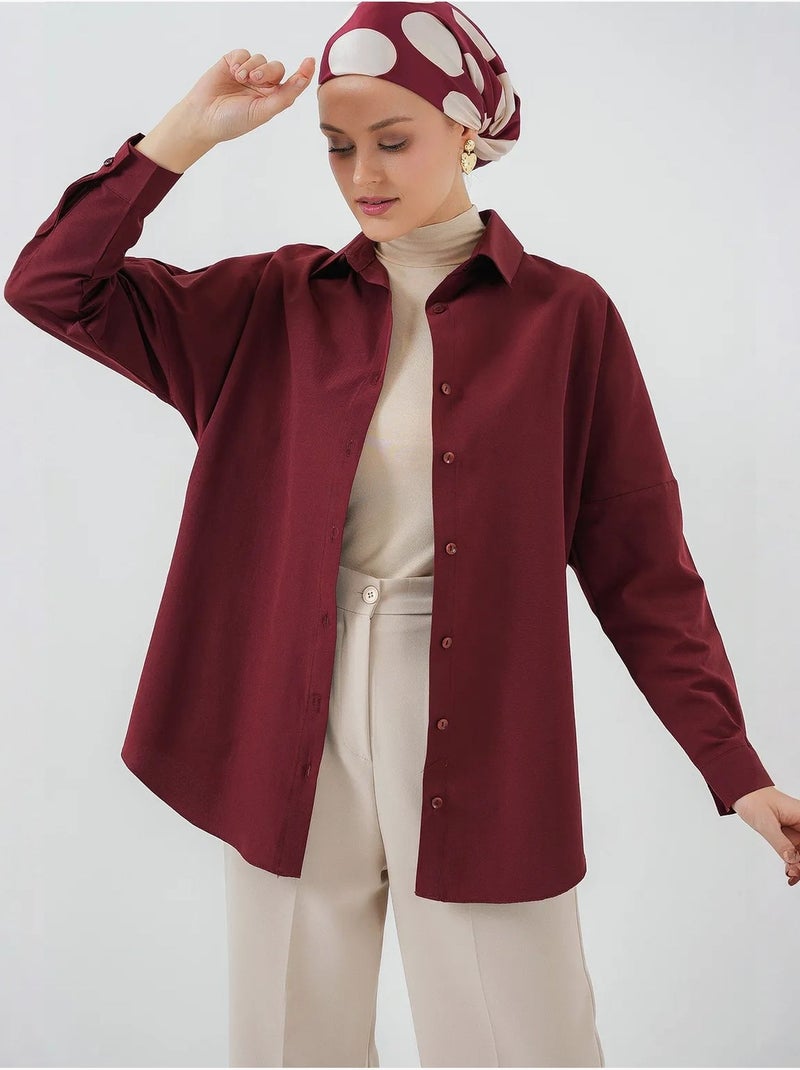 Camicia in popeline relaxed fit con chiusura a bottoni bdart Rosso granata - Kiabi