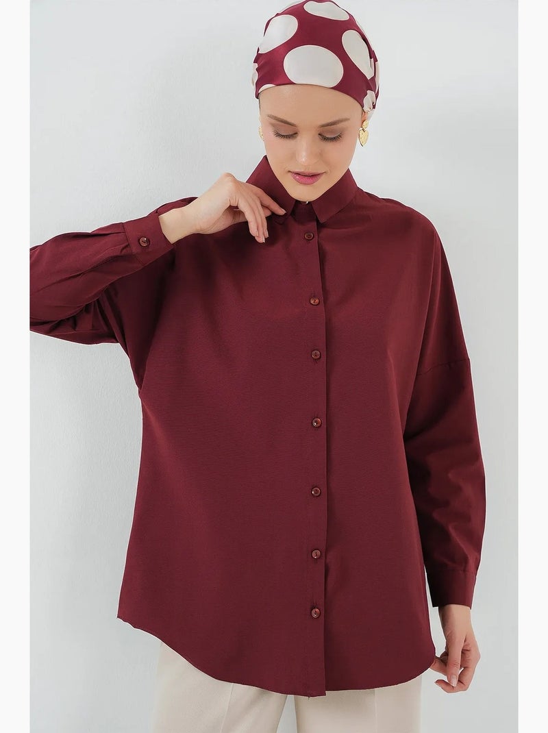 Camicia in popeline relaxed fit con chiusura a bottoni bdart Rosso granata - Kiabi