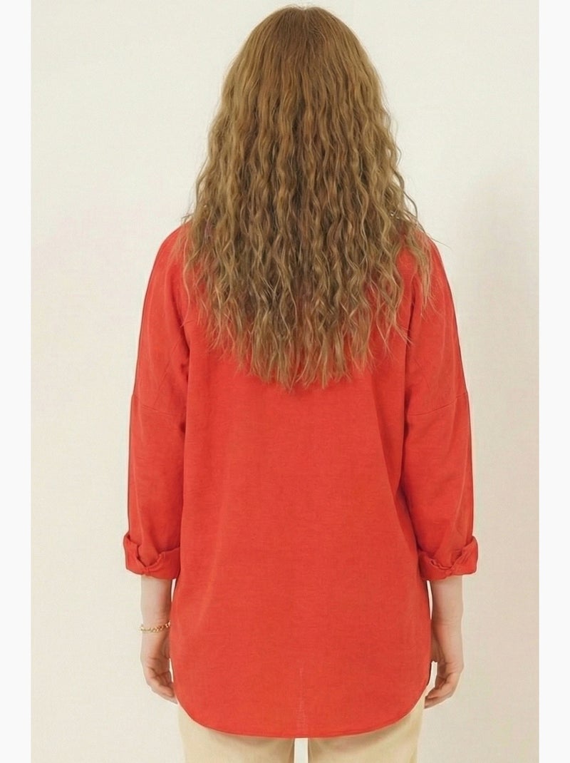 Camicia in popeline relaxed fit con chiusura a bottoni bdart Rosso - Kiabi