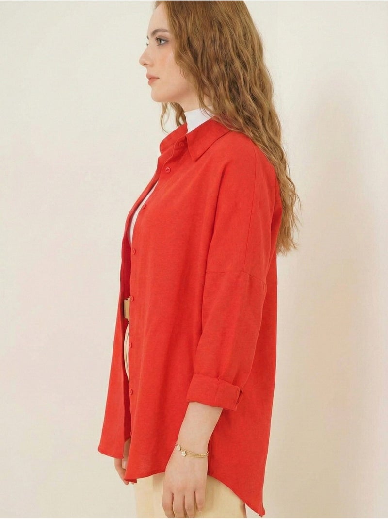Camicia in popeline relaxed fit con chiusura a bottoni bdart Rosso - Kiabi