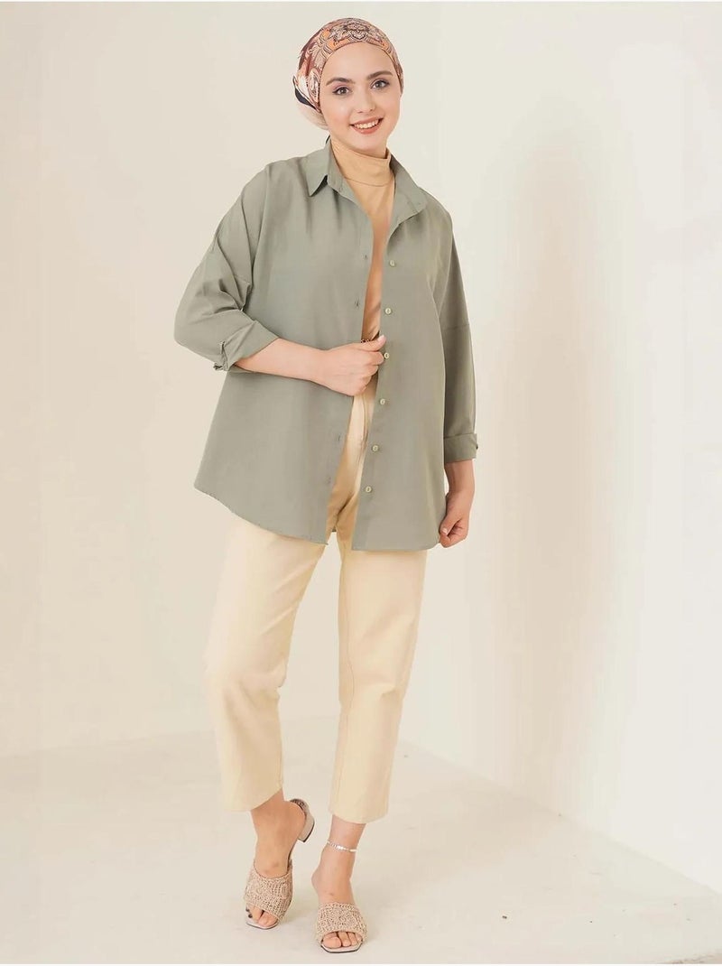 Camicia in popeline relaxed fit con chiusura a bottoni bdart Verde kaki - Kiabi