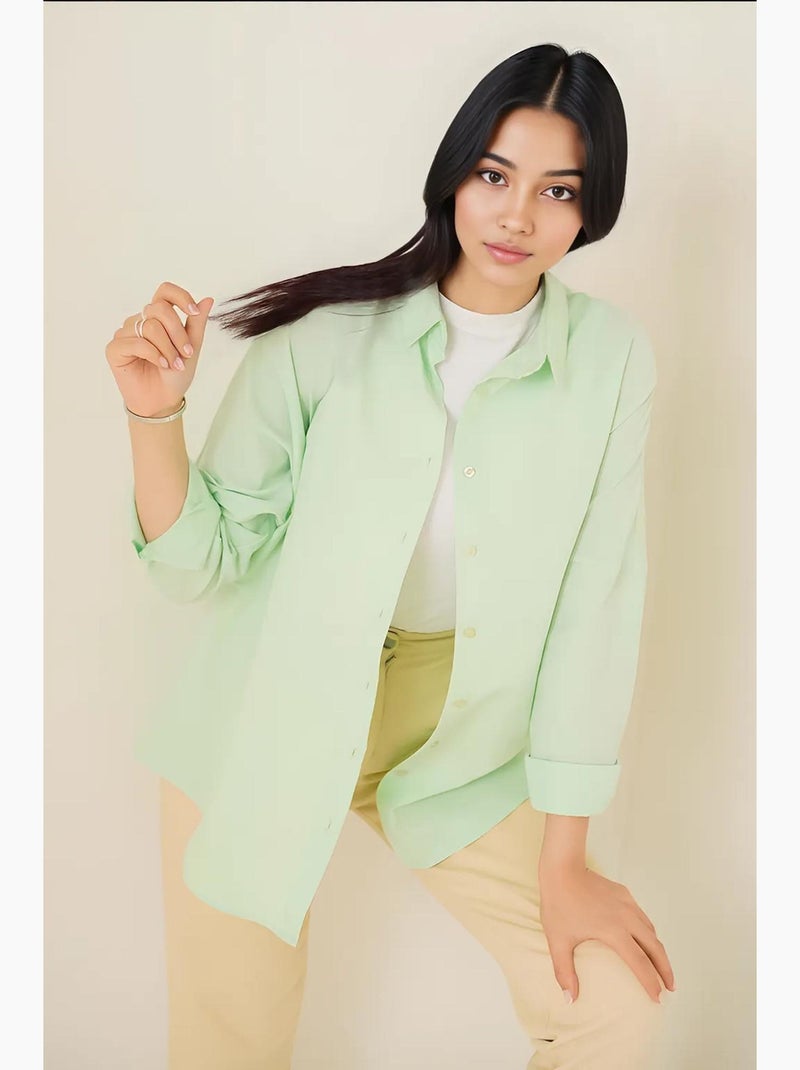 Camicia in popeline relaxed fit con chiusura a bottoni bdart Verde menta - Kiabi