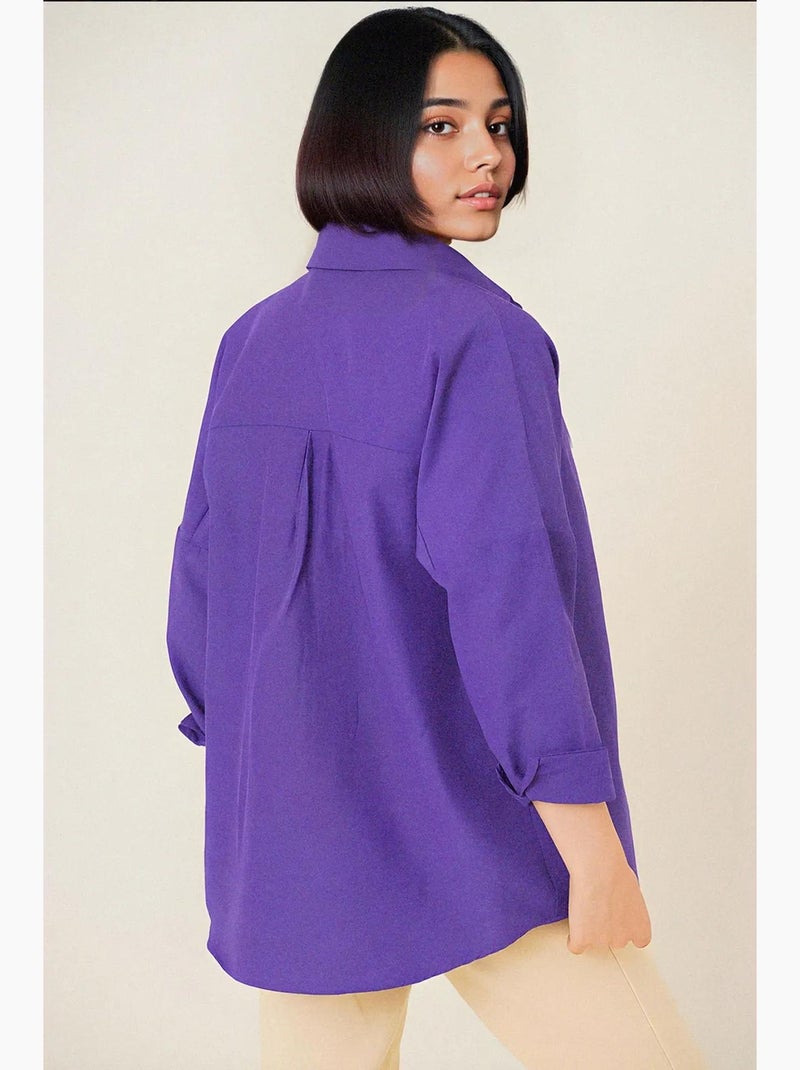 Camicia in popeline relaxed fit con chiusura a bottoni bdart Viola - Kiabi