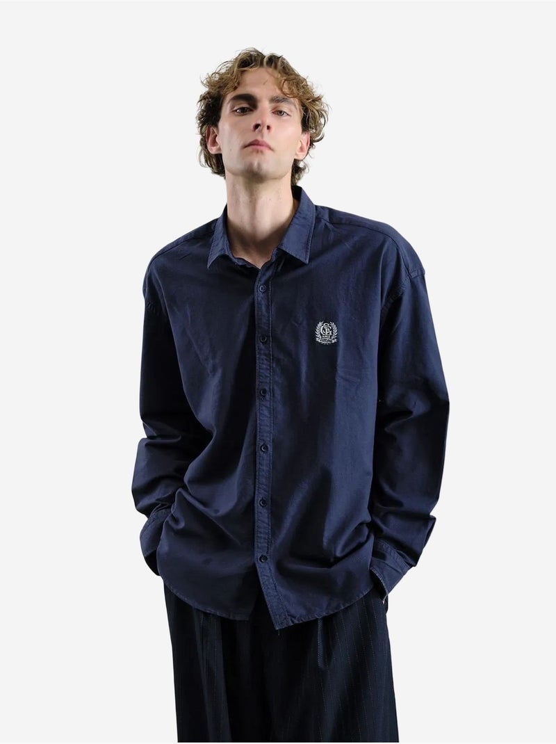 Camicia in popeline ricamata con bottoni giesto Blu marino - Kiabi