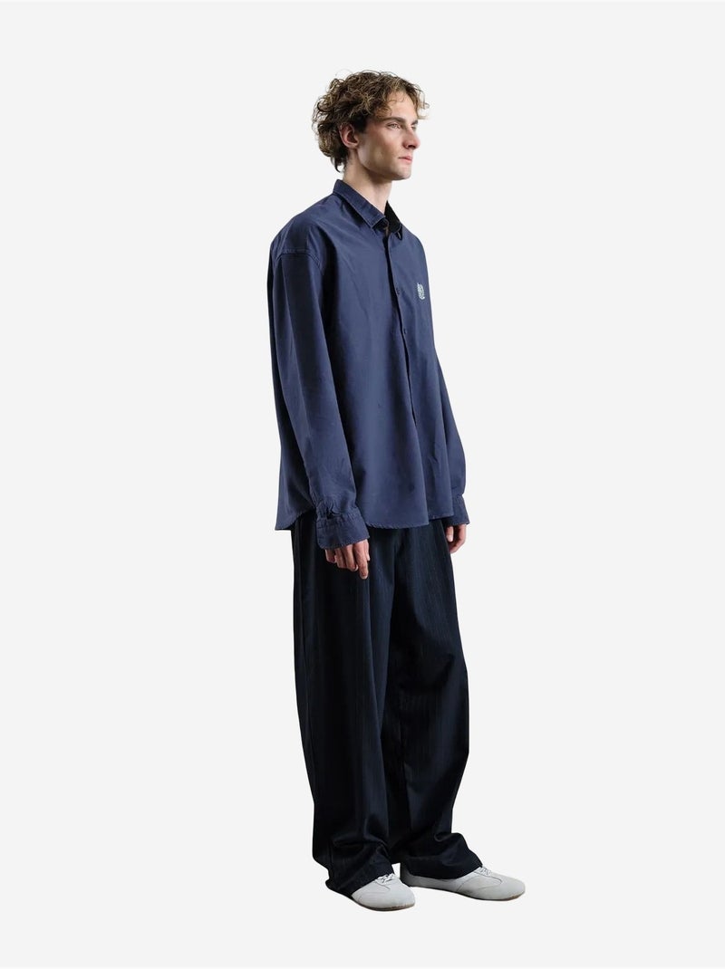 Camicia in popeline ricamata con bottoni giesto Blu marino - Kiabi