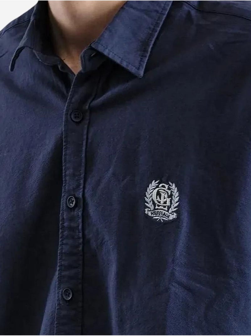 Camicia in popeline ricamata con bottoni giesto Blu marino - Kiabi