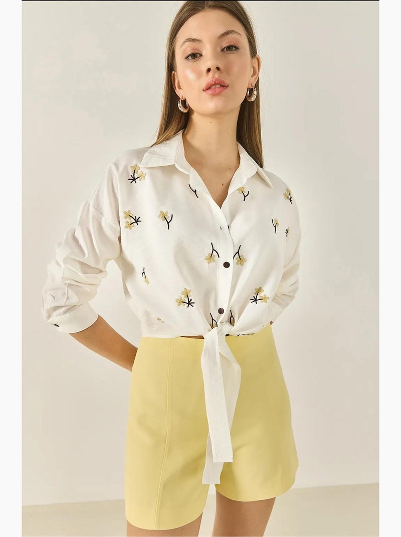 Camicia in popeline ricamata con chiusura a bottoni lucci Bianco - Kiabi