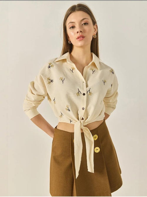 Camicia in popeline ricamata con chiusura a bottoni lucci - Kiabi