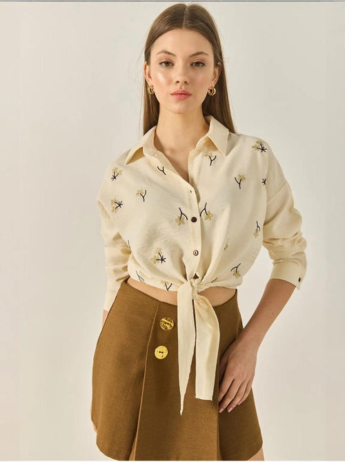 Camicia in popeline ricamata con chiusura a bottoni lucci - Kiabi