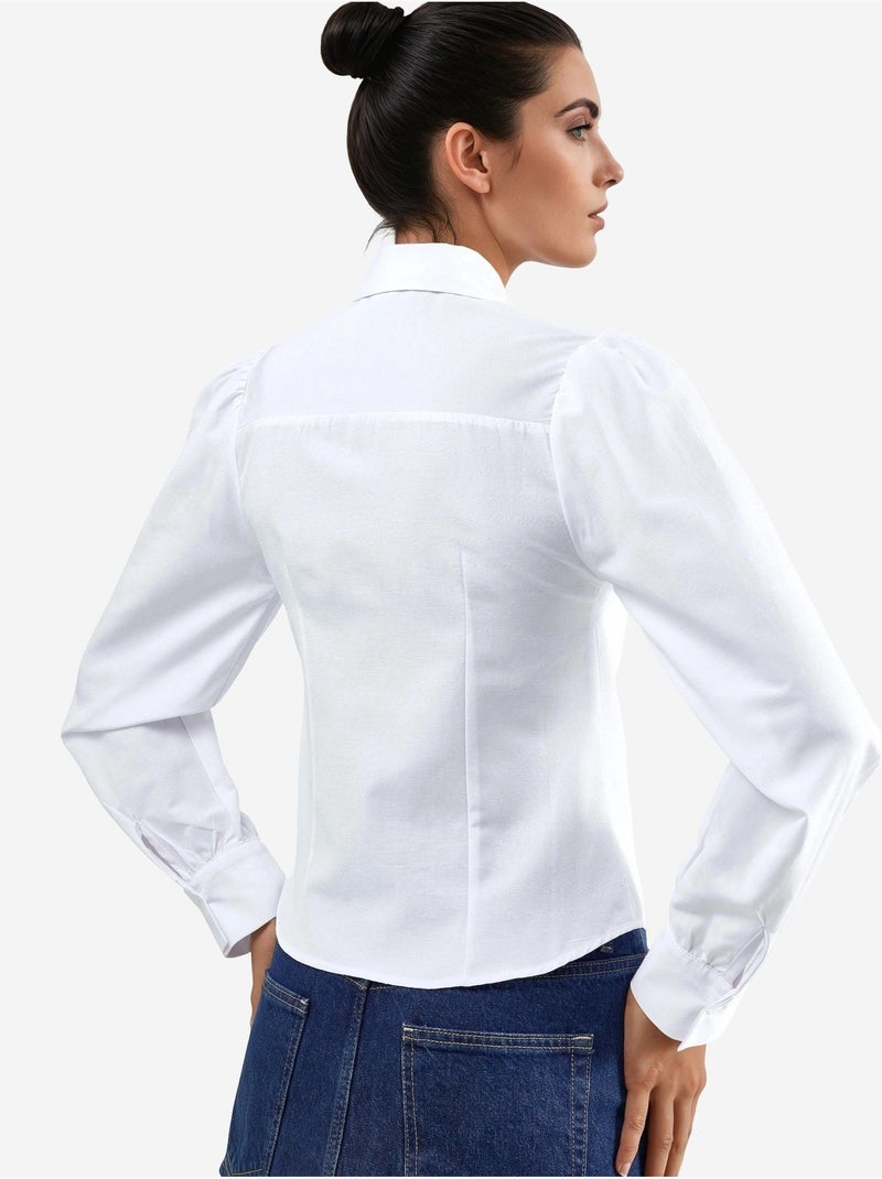 Camicia in popeline tinta unita con chiusura a bottoni busem Bianco - Kiabi