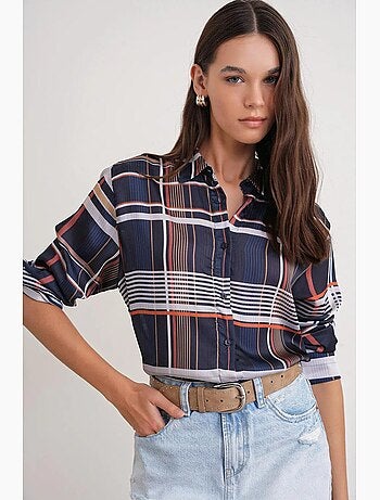 Camicia in raso a quadri con bottoni mixray