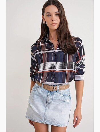 Camicia in raso a quadri con bottoni mixray