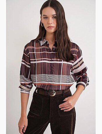 Camicia in raso a quadri con bottoni mixray