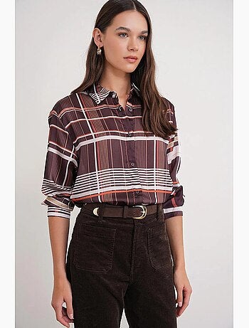 Camicia in raso a quadri con bottoni mixray