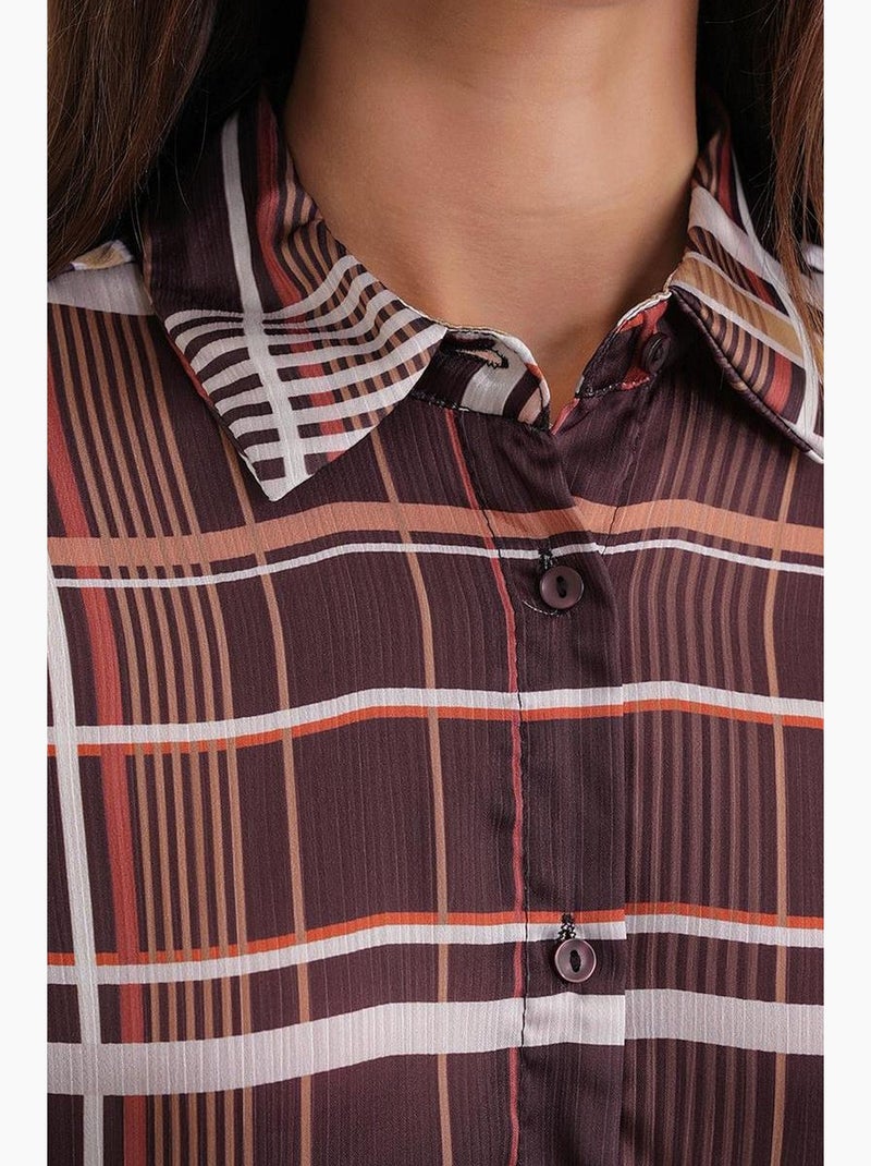 Camicia in raso a quadri con bottoni mixray Marrone chiaro - Kiabi