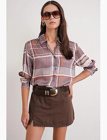 Camicia in raso a quadri con bottoni mixray